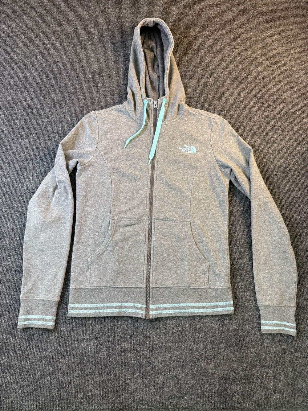 The North Face Women's Gray Zip-Up Hoodie with Mint Accents XS